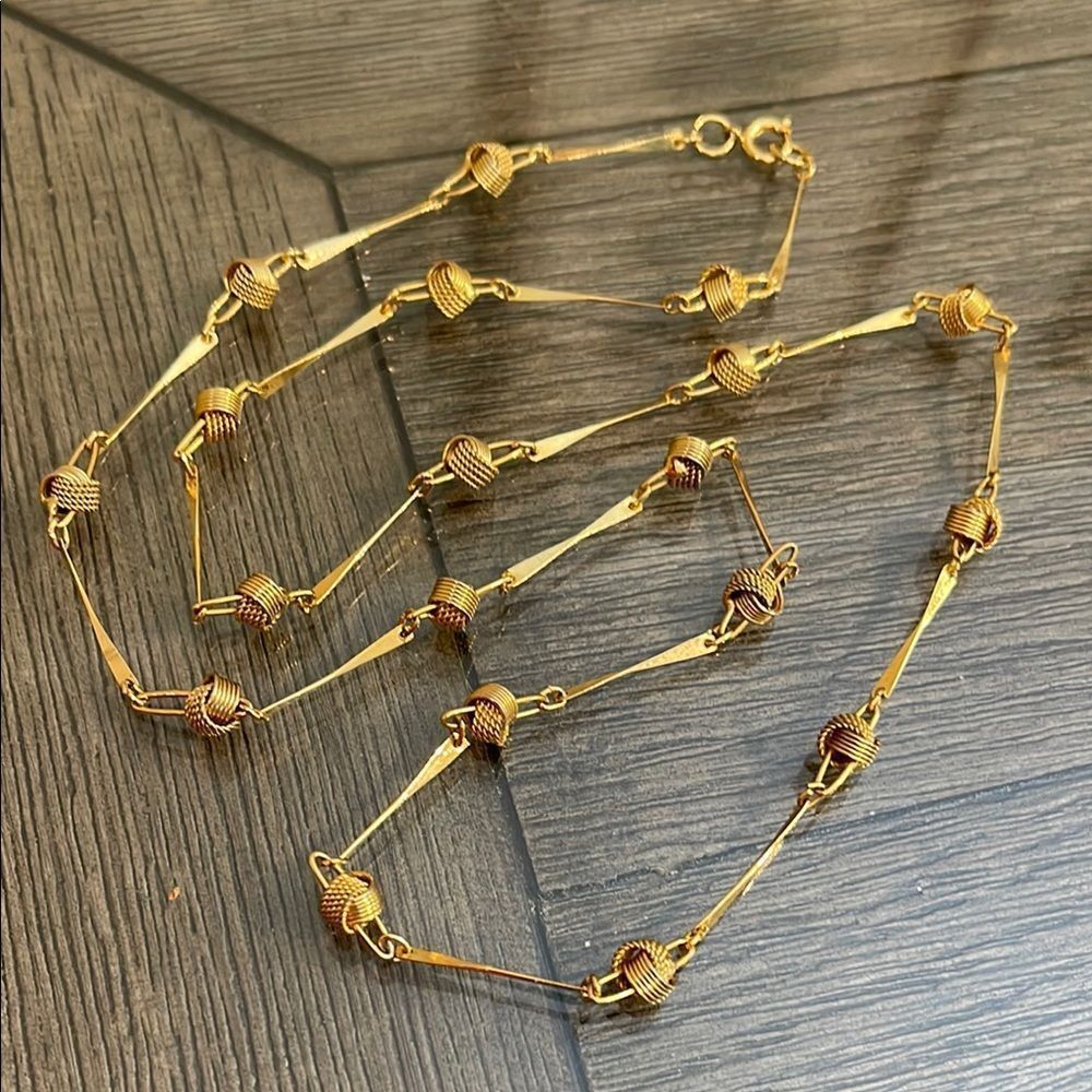 Vintage Gold-Tone Long Love Knots Link Necklace Chain